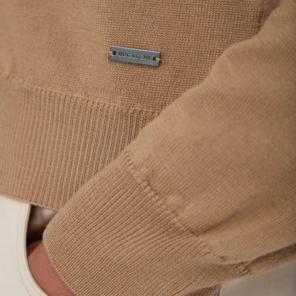 Bugatchi Super Merino™ Mock Neck Full Zip Sweater Camel