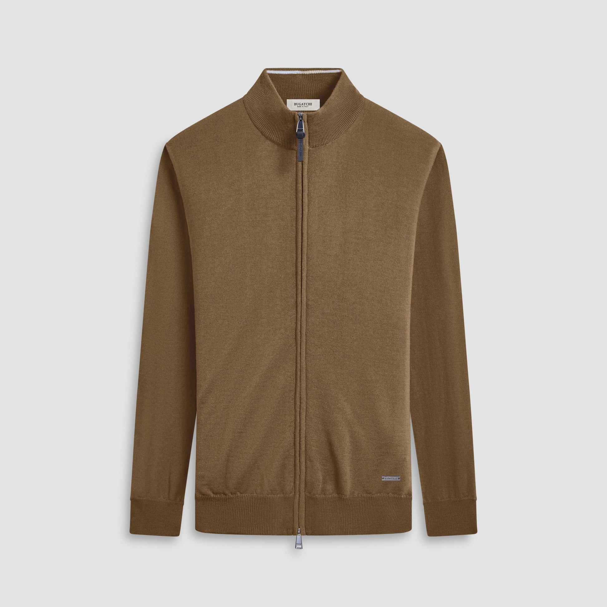 Bugatchi Super Merino™ Mock Neck Full Zip Sweater Moss