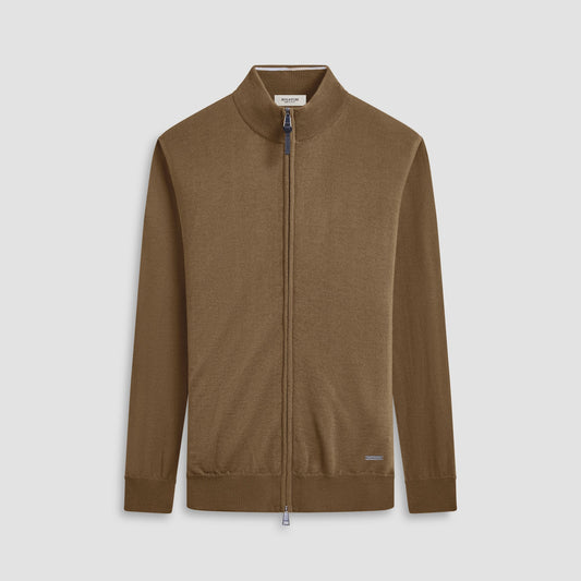 Bugatchi Super Merino™ Mock Neck Full Zip Sweater Moss