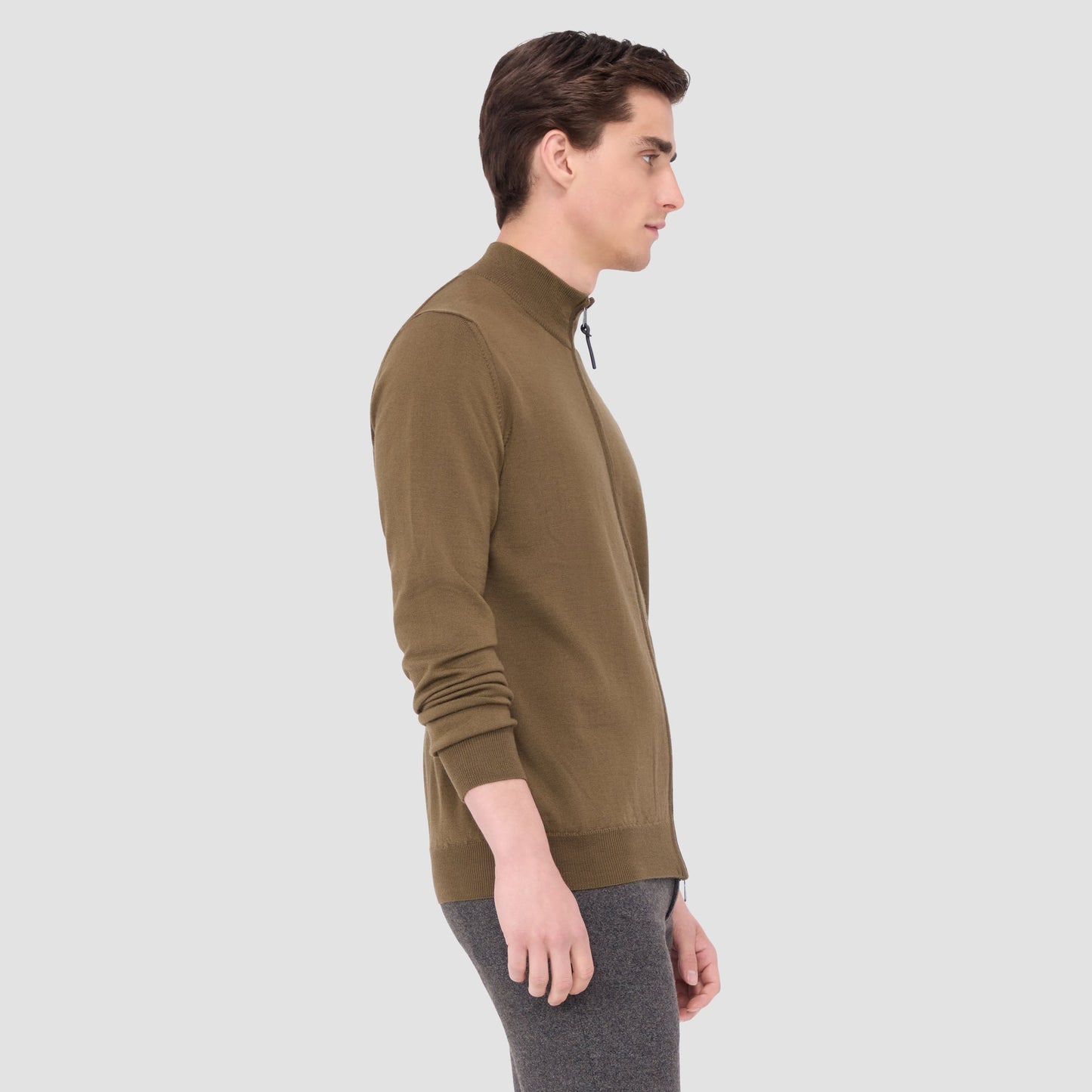 Bugatchi Super Merino™ Mock Neck Full Zip Sweater Moss