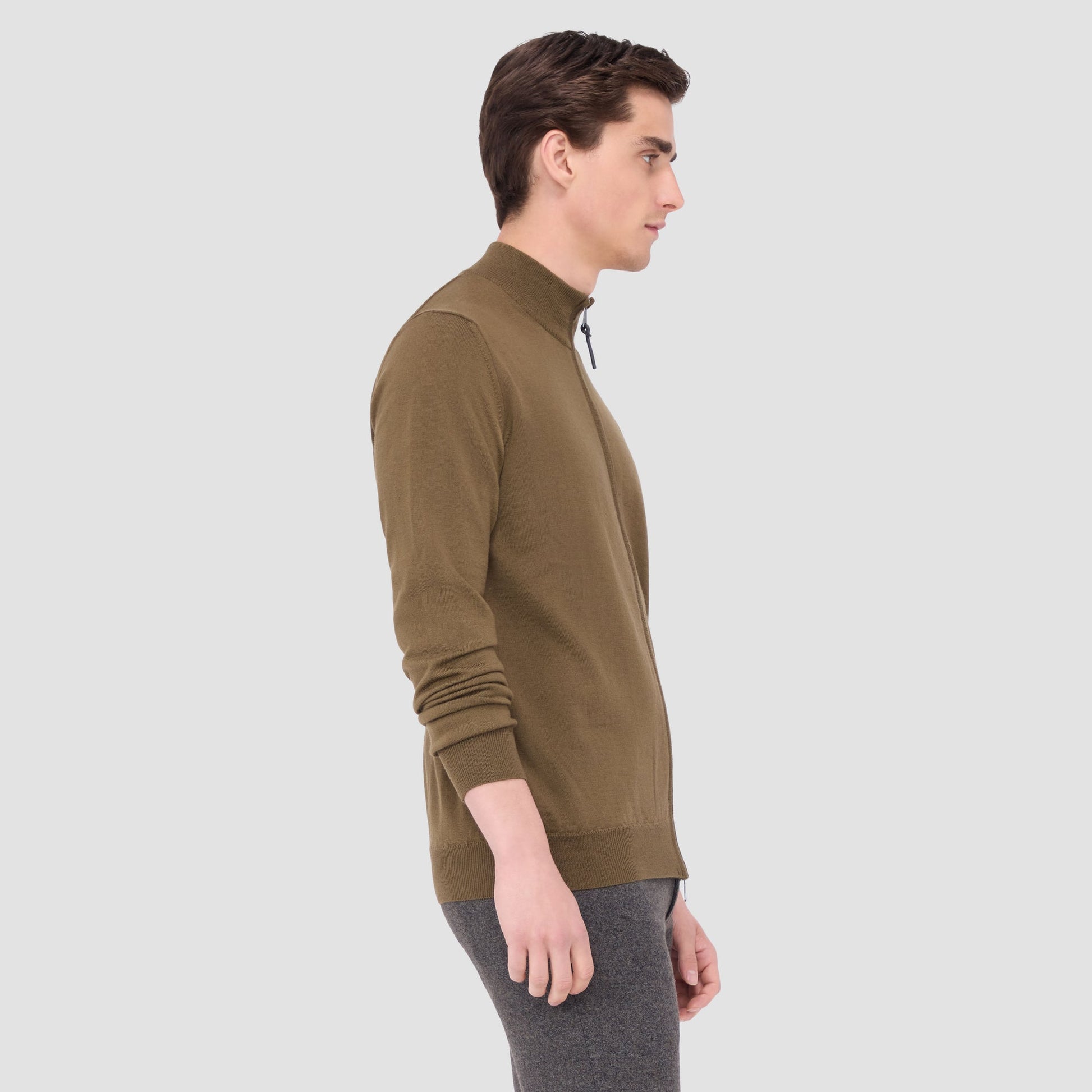 Bugatchi Super Merino™ Mock Neck Full Zip Sweater Moss