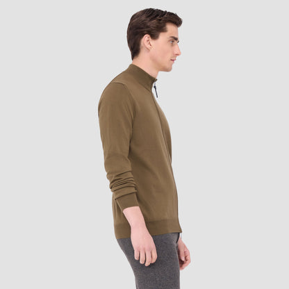 Bugatchi Super Merino™ Mock Neck Full Zip Sweater Moss