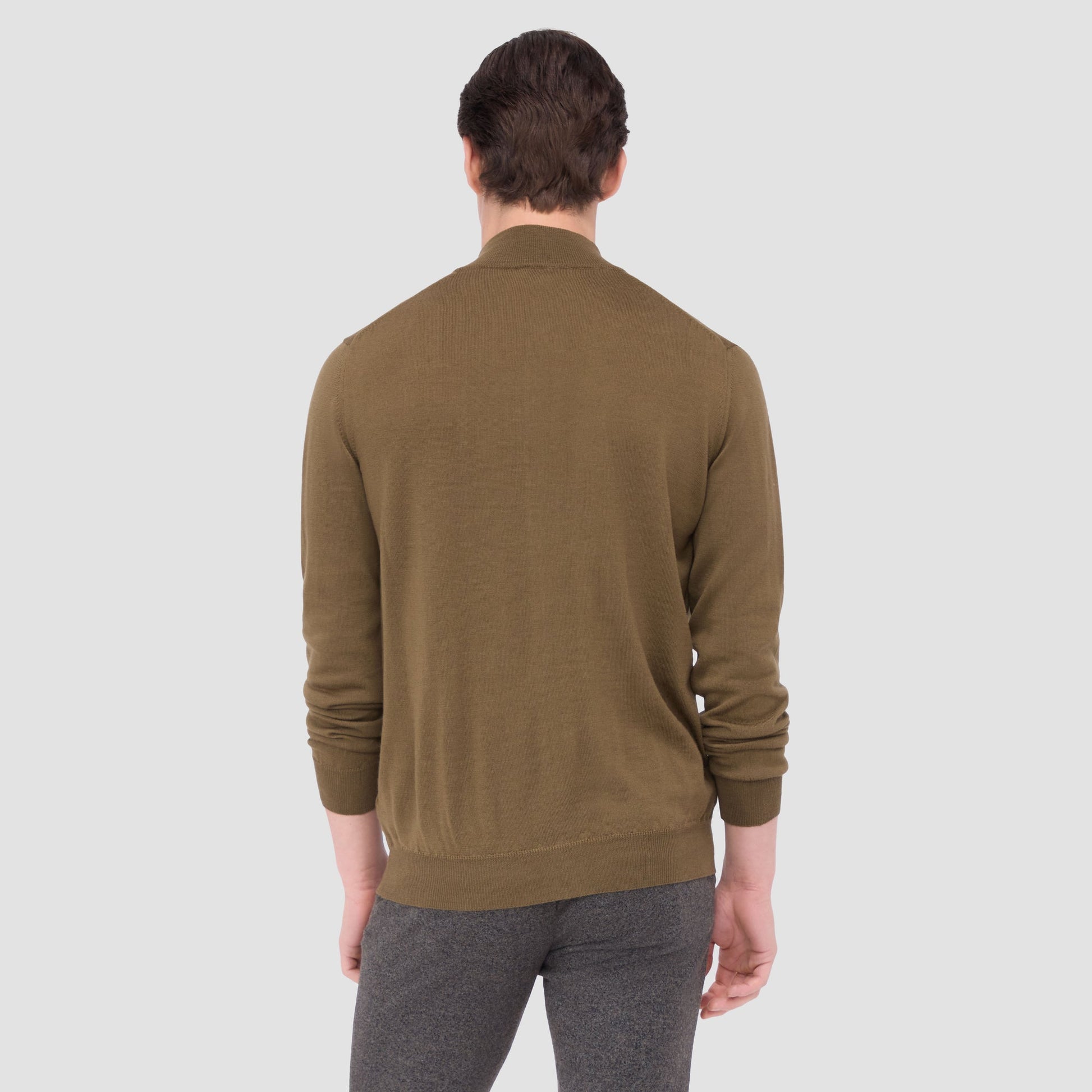 Bugatchi Super Merino™ Mock Neck Full Zip Sweater Moss