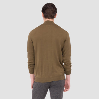 Bugatchi Super Merino™ Mock Neck Full Zip Sweater Moss