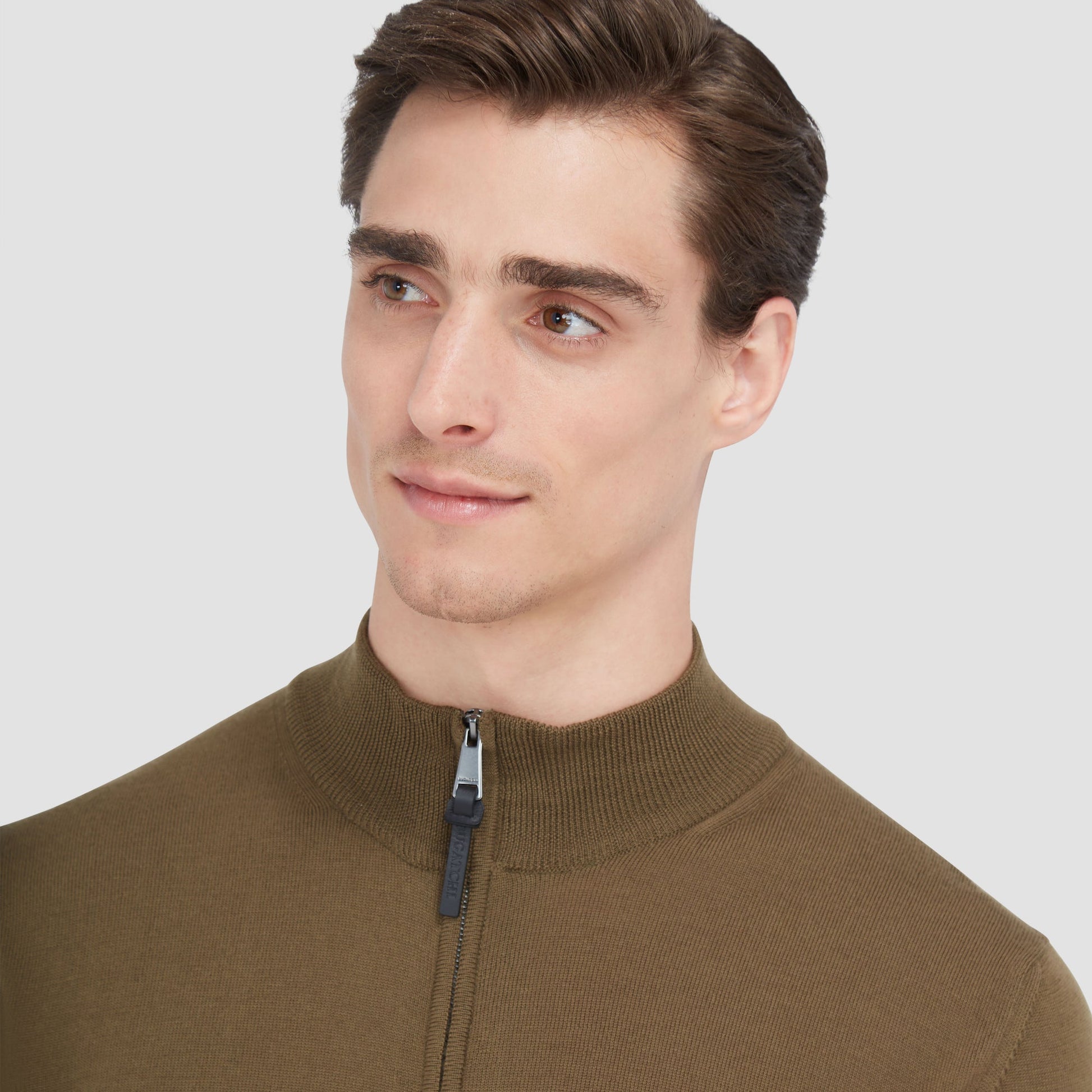 Bugatchi Super Merino™ Mock Neck Full Zip Sweater Moss