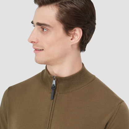 Bugatchi Super Merino™ Mock Neck Full Zip Sweater Moss