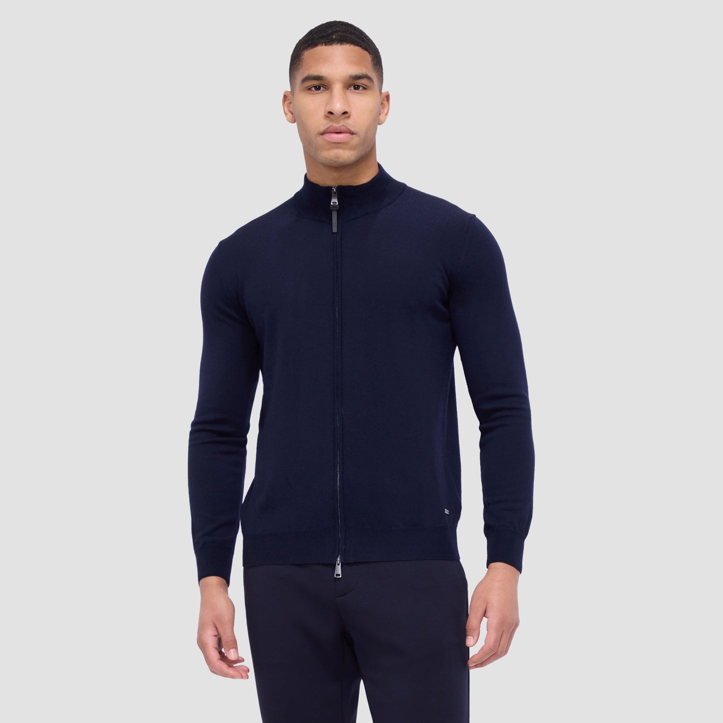 Bugatchi Super Merino™ Mock Neck Full Zip Sweater Navy