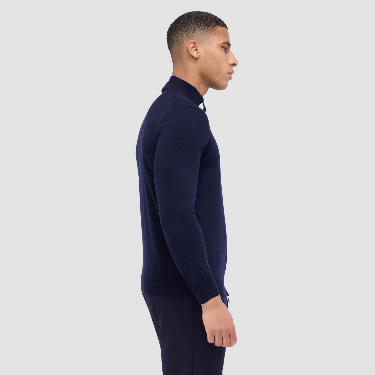 Bugatchi Super Merino™ Mock Neck Full Zip Sweater Navy