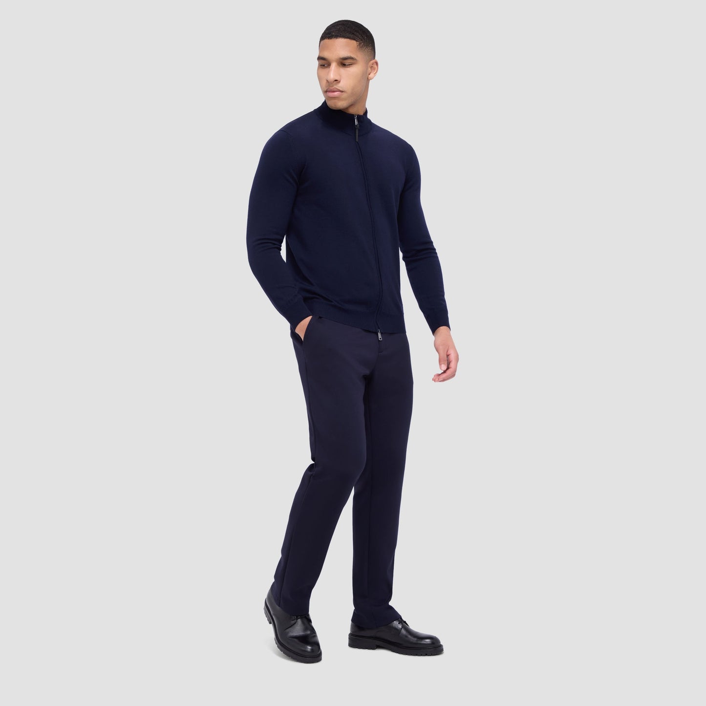 Bugatchi Super Merino™ Mock Neck Full Zip Sweater Navy