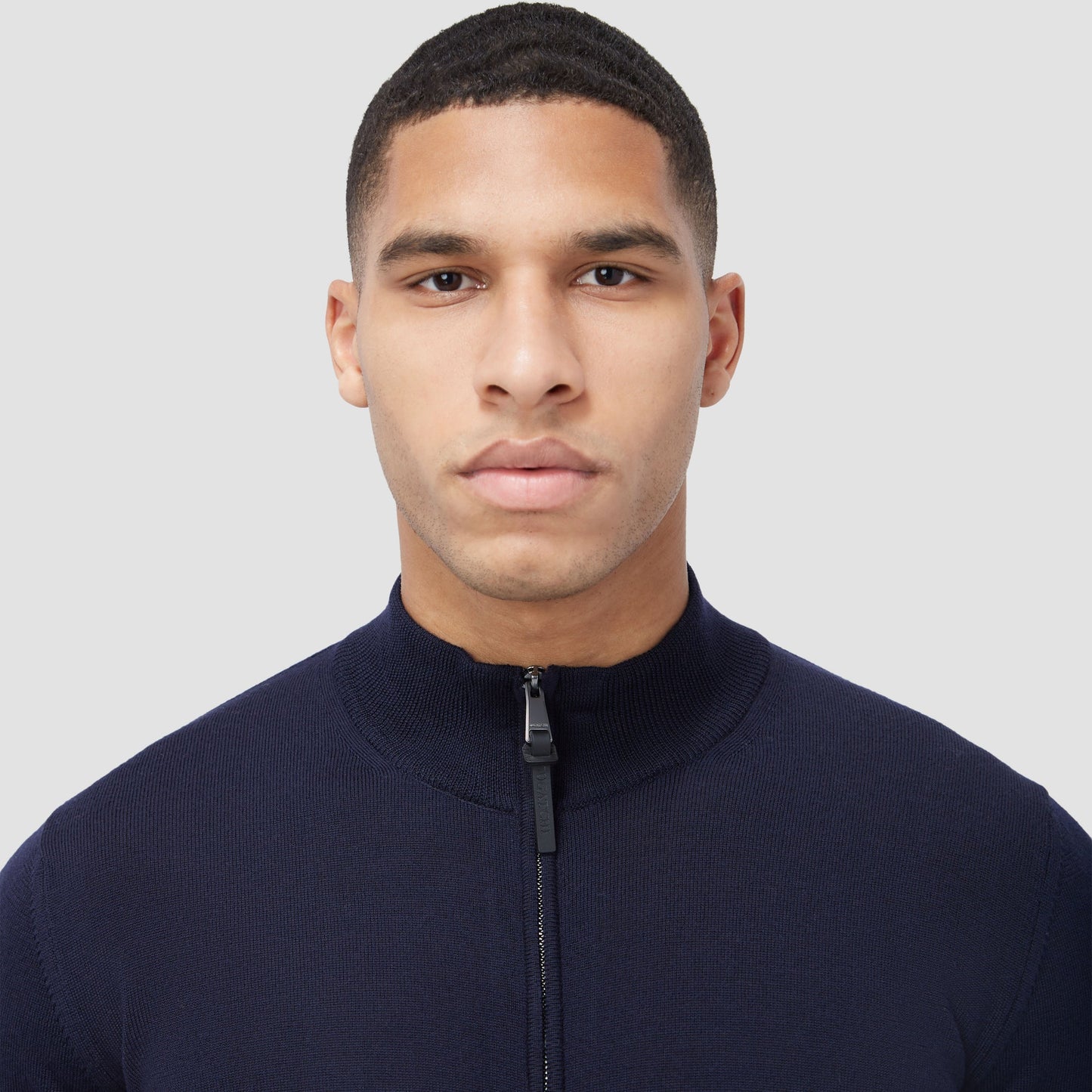 Bugatchi Super Merino™ Mock Neck Full Zip Sweater Navy