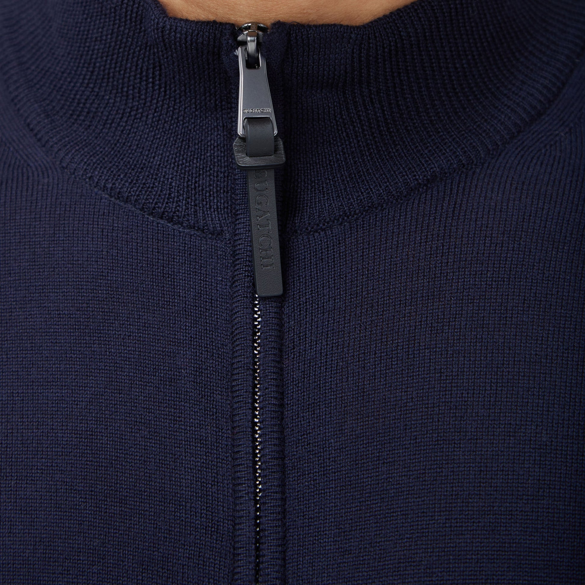 Bugatchi Super Merino™ Mock Neck Full Zip Sweater Navy