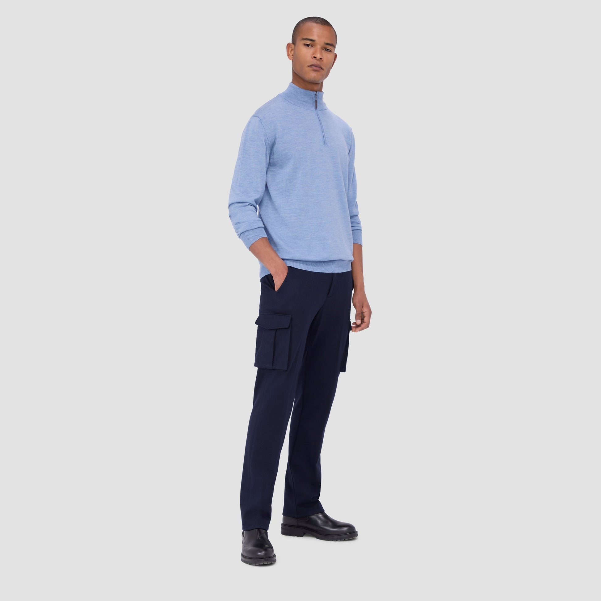 Bugatchi Spencer Quarter-Zip Super Merino™ Sweater Air Blue