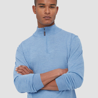 Bugatchi Spencer Quarter-Zip Super Merino™ Sweater Air Blue