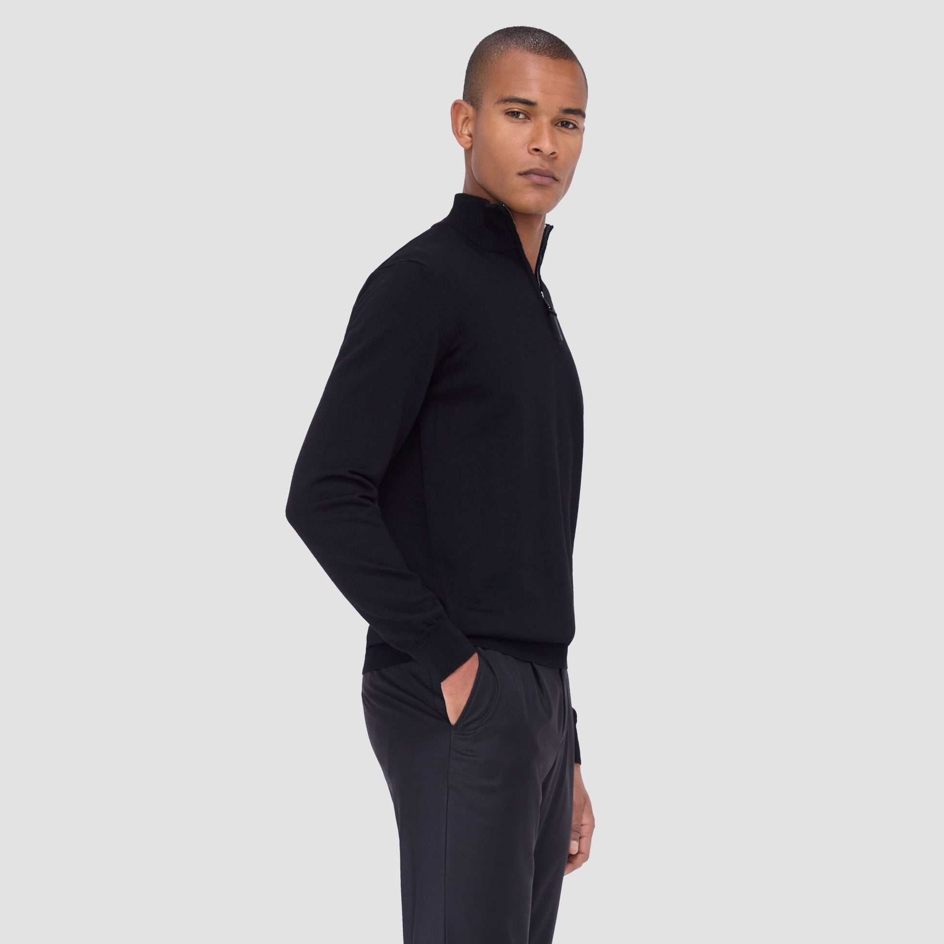 Bugatchi Spencer Quarter-Zip Super Merino™ Sweater Black
