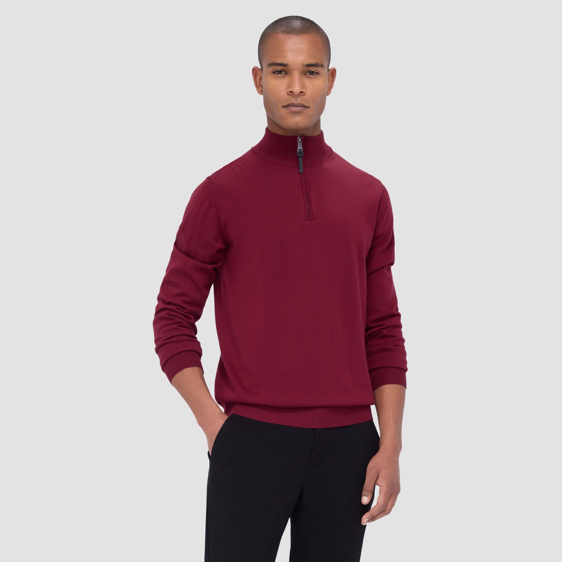 Bugatchi Spencer Quarter-Zip Super Merino™ Sweater Burgundy