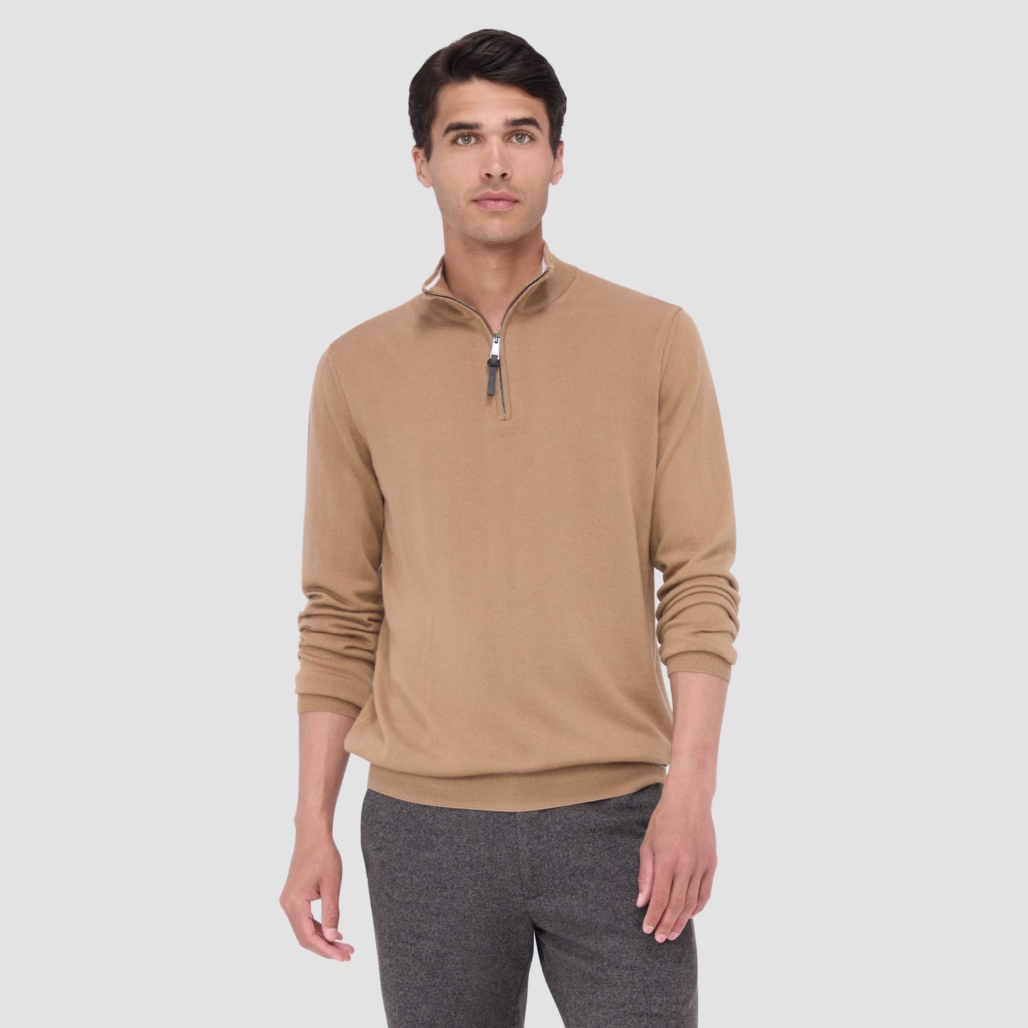 Bugatchi Spencer Quarter-Zip Super Merino™ Sweater Camel
