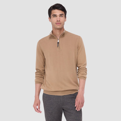 Bugatchi Spencer Quarter-Zip Super Merino™ Sweater Camel