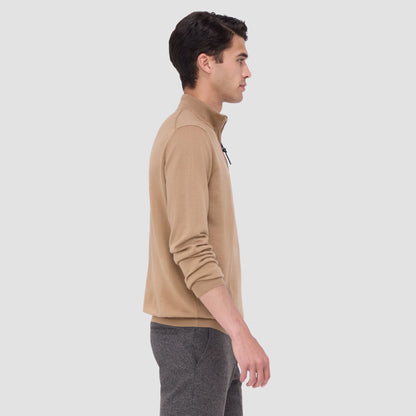 Bugatchi Spencer Quarter-Zip Super Merino™ Sweater Camel