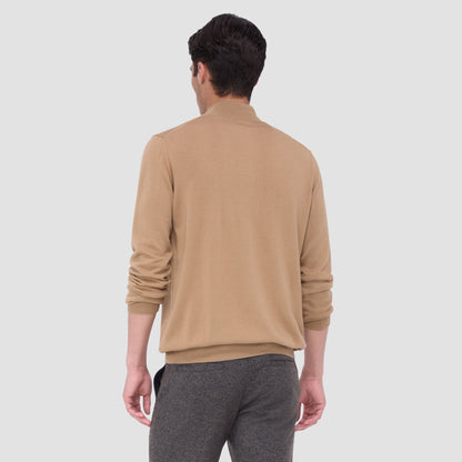 Bugatchi Spencer Quarter-Zip Super Merino™ Sweater Camel
