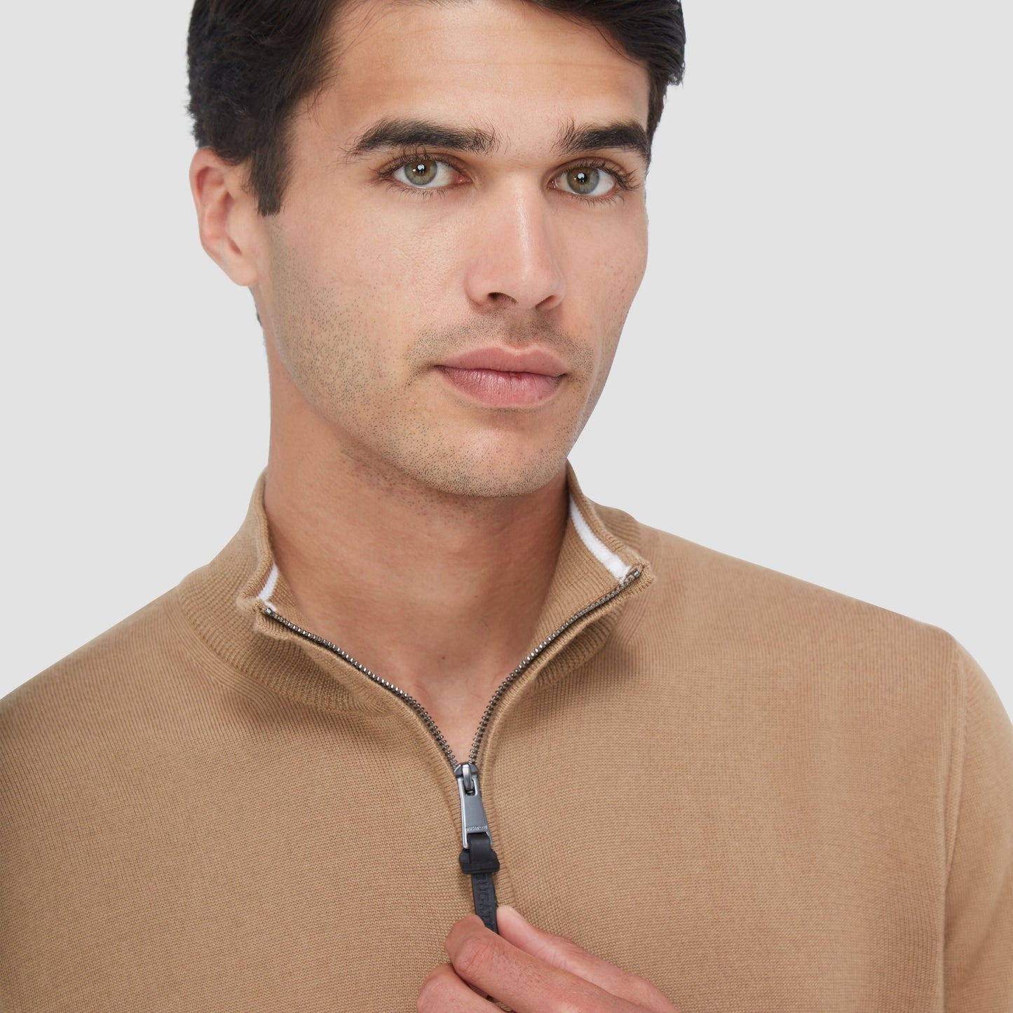 Bugatchi Spencer Quarter-Zip Super Merino™ Sweater Camel