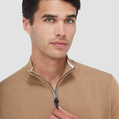Bugatchi Spencer Quarter-Zip Super Merino™ Sweater Camel