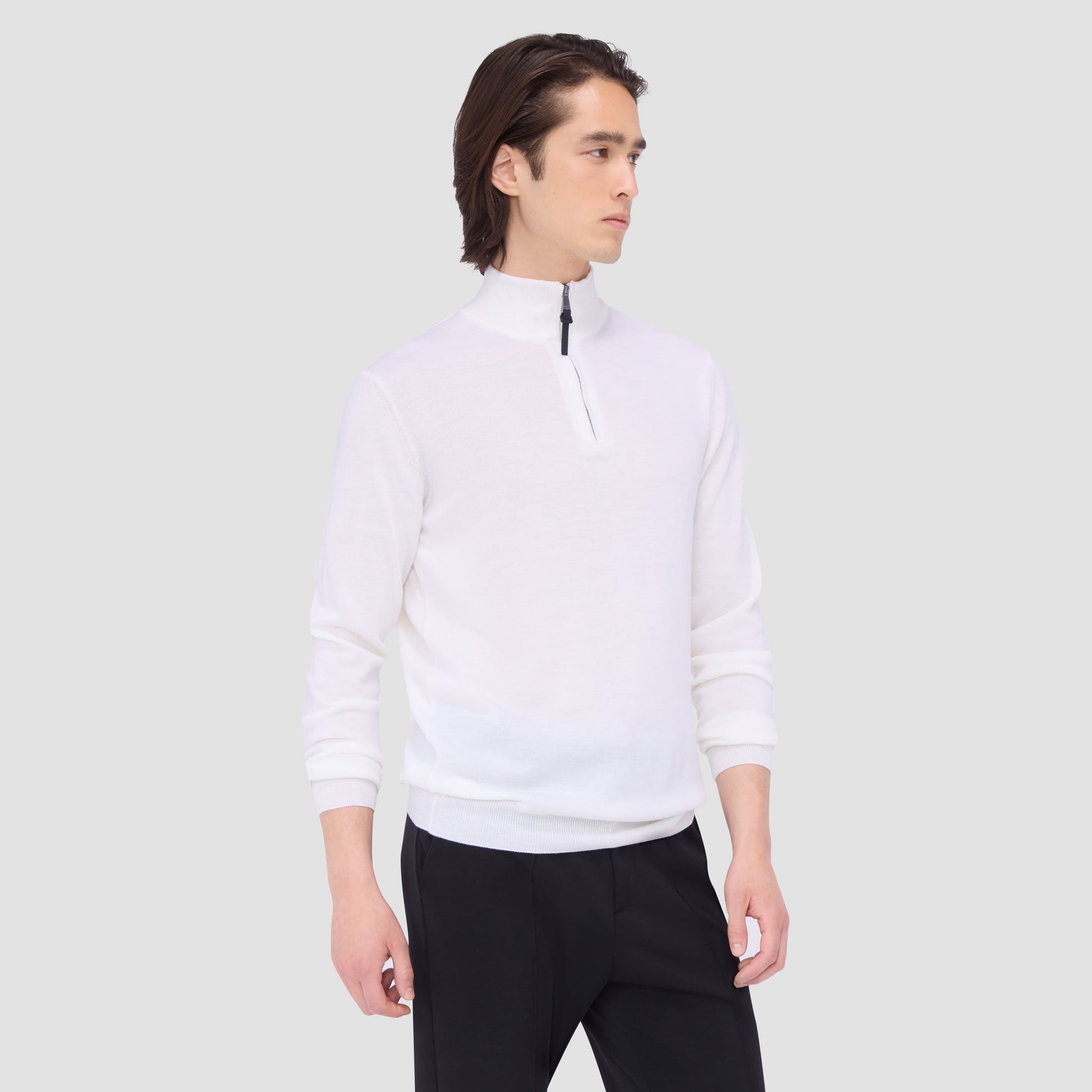 Bugatchi Spencer Quarter-Zip Super Merino™ Sweater Chalk