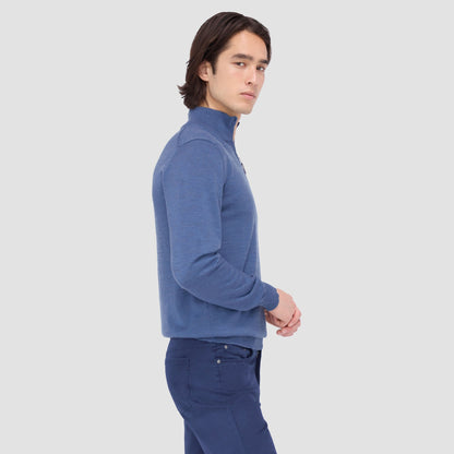 Bugatchi Spencer Quarter-Zip Super Merino™ Sweater Denim