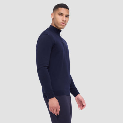 Bugatchi Spencer Quarter-Zip Super Merino™ Sweater Midnight