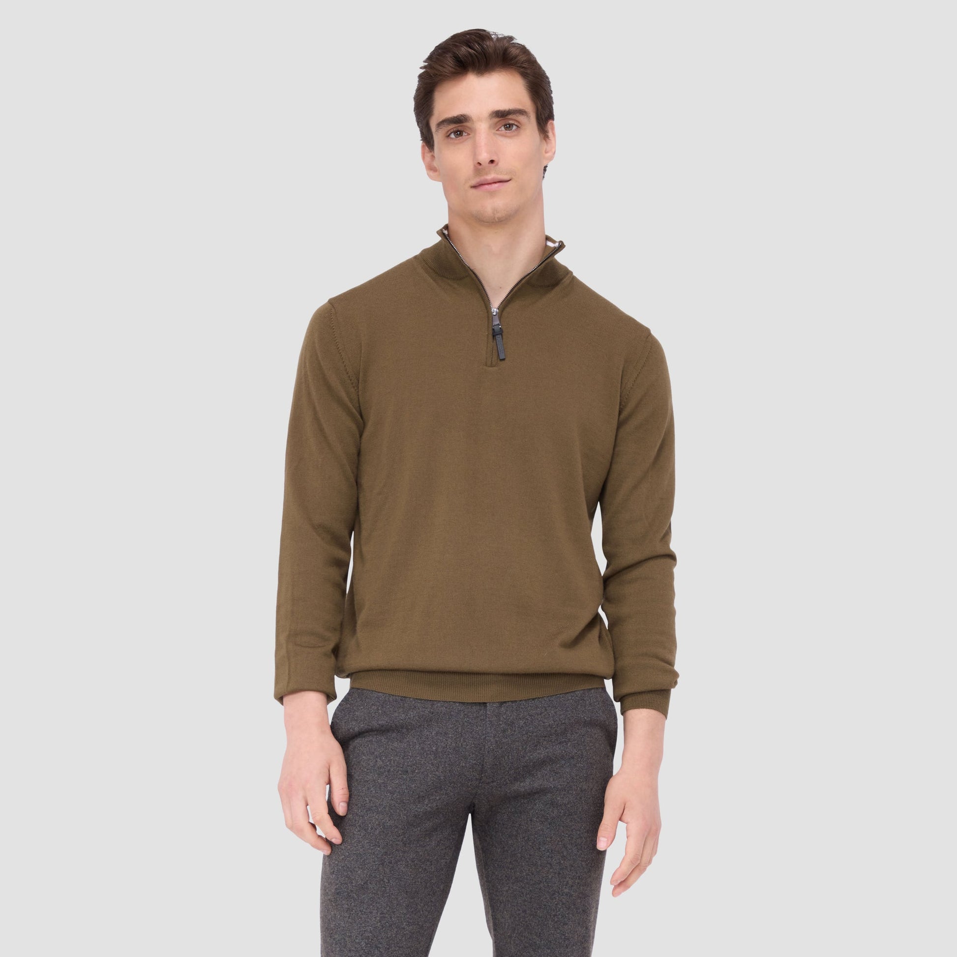 Bugatchi Spencer Quarter-Zip Super Merino™ Sweater Moss