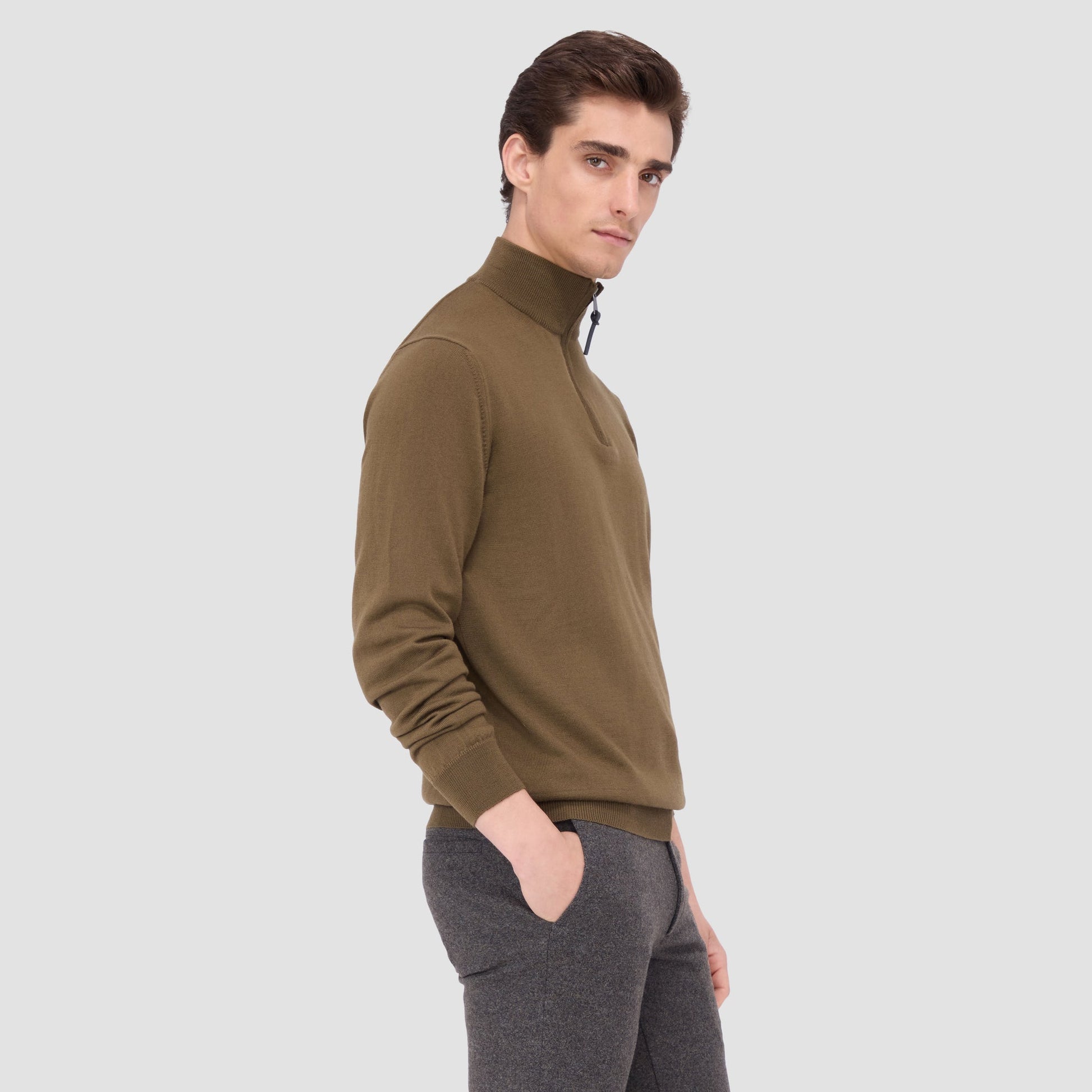 Bugatchi Spencer Quarter-Zip Super Merino™ Sweater Moss
