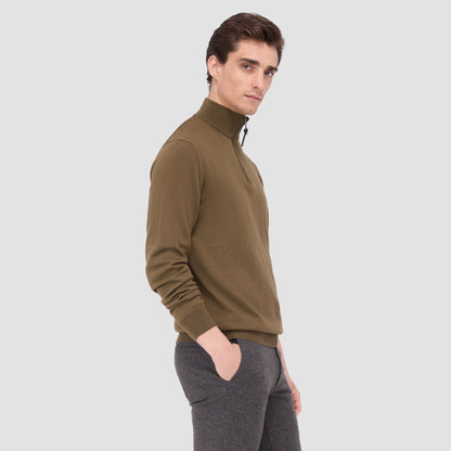 Bugatchi Spencer Quarter-Zip Super Merino™ Sweater Moss