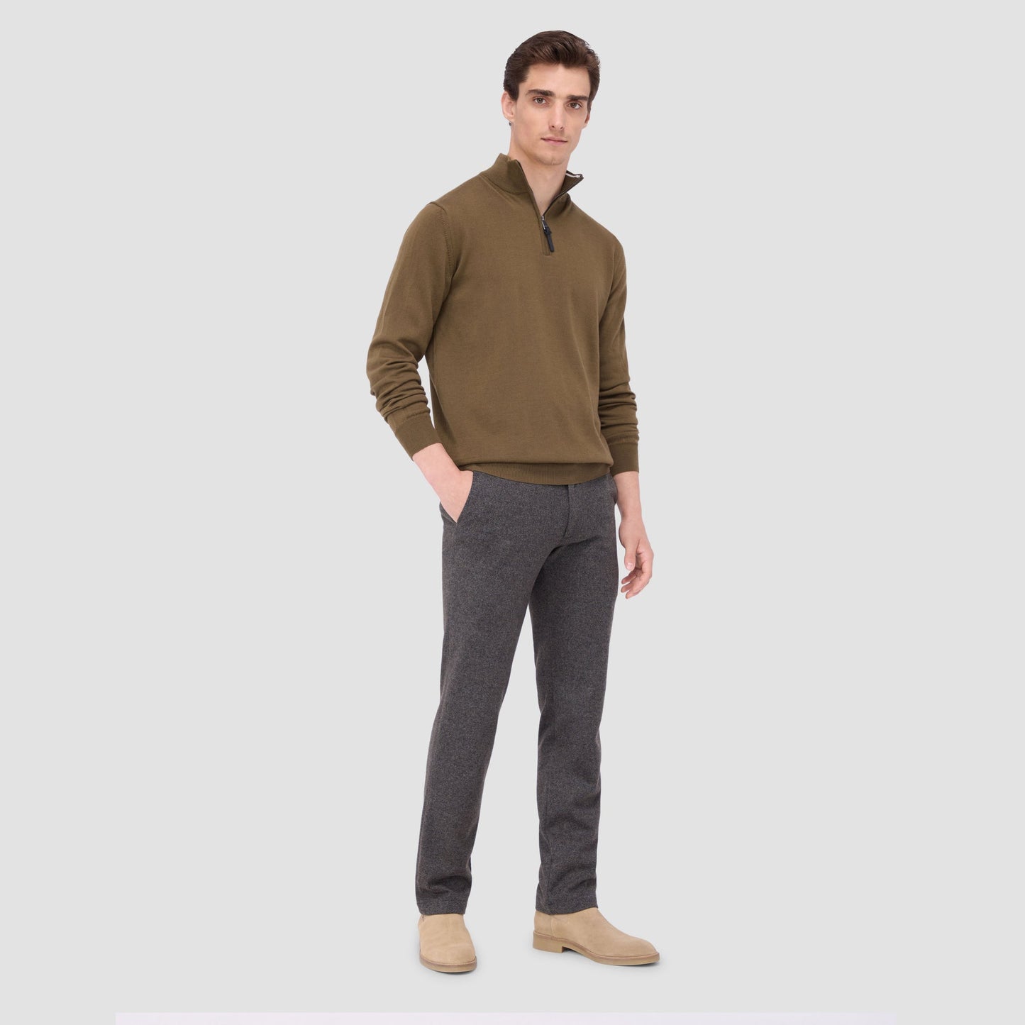 Bugatchi Spencer Quarter-Zip Super Merino™ Sweater Moss