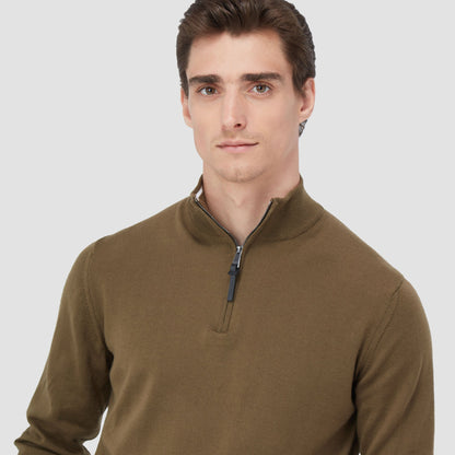 Bugatchi Spencer Quarter-Zip Super Merino™ Sweater Moss