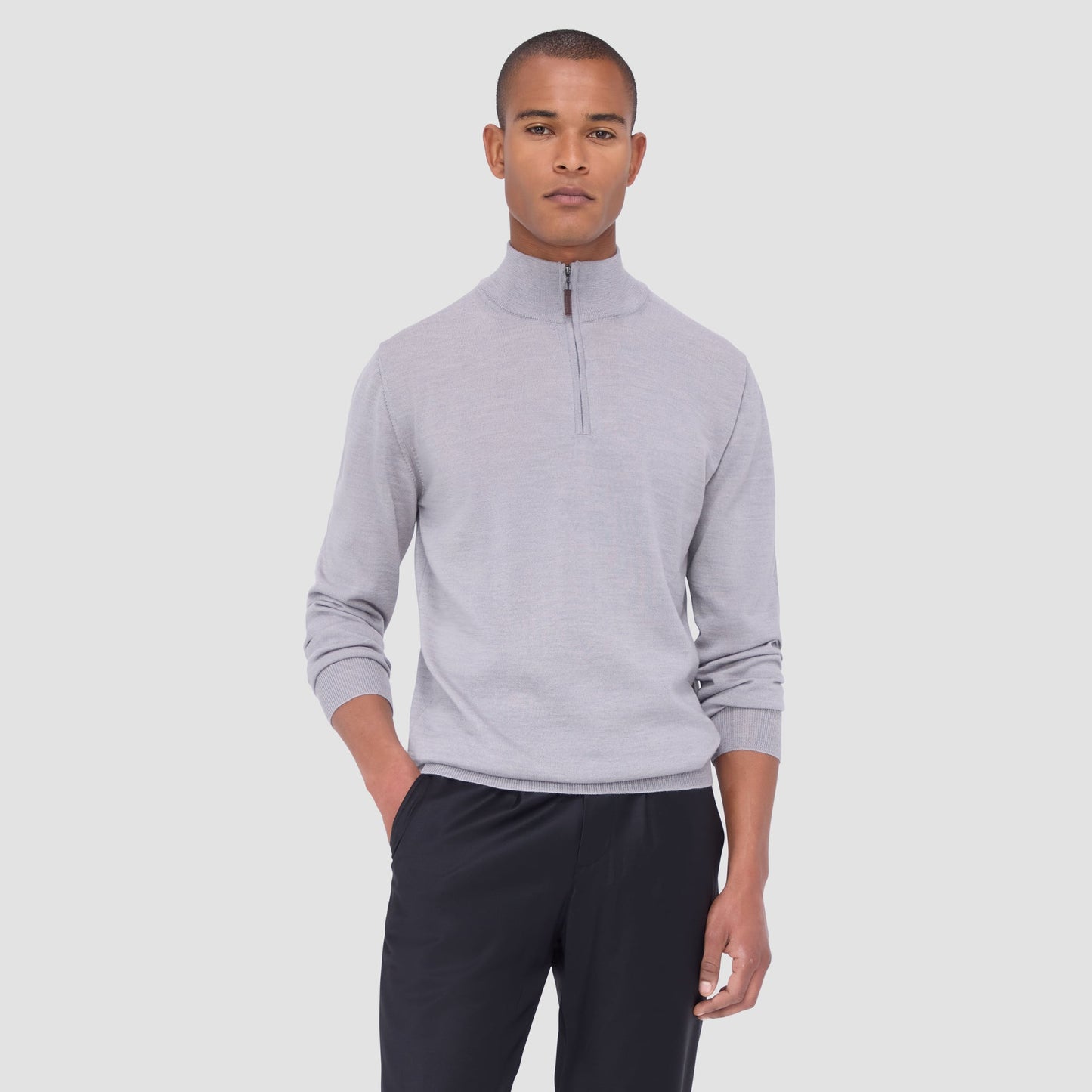 Bugatchi Spencer Quarter-Zip Super Merino™ Sweater Platinum
