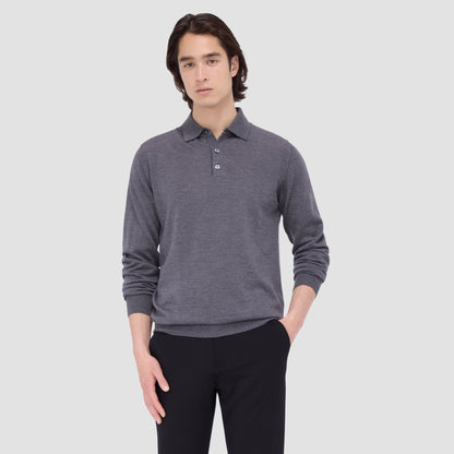 Bugatchi Super Merino™ Solid Polo Sweater Anthracite