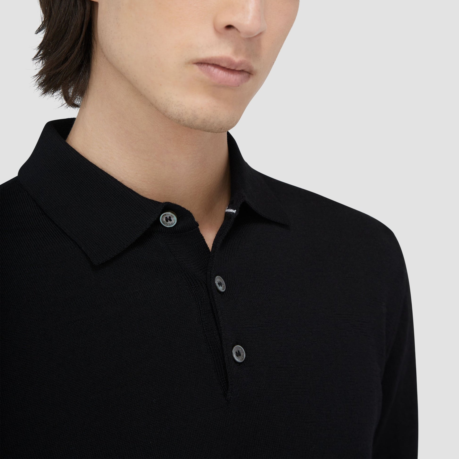 Bugatchi Super Merino™ Solid Polo Sweater Black
