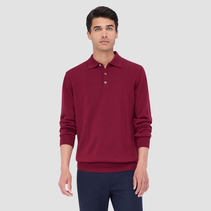 Bugatchi Super Merino™ Solid Polo Sweater Burgundy
