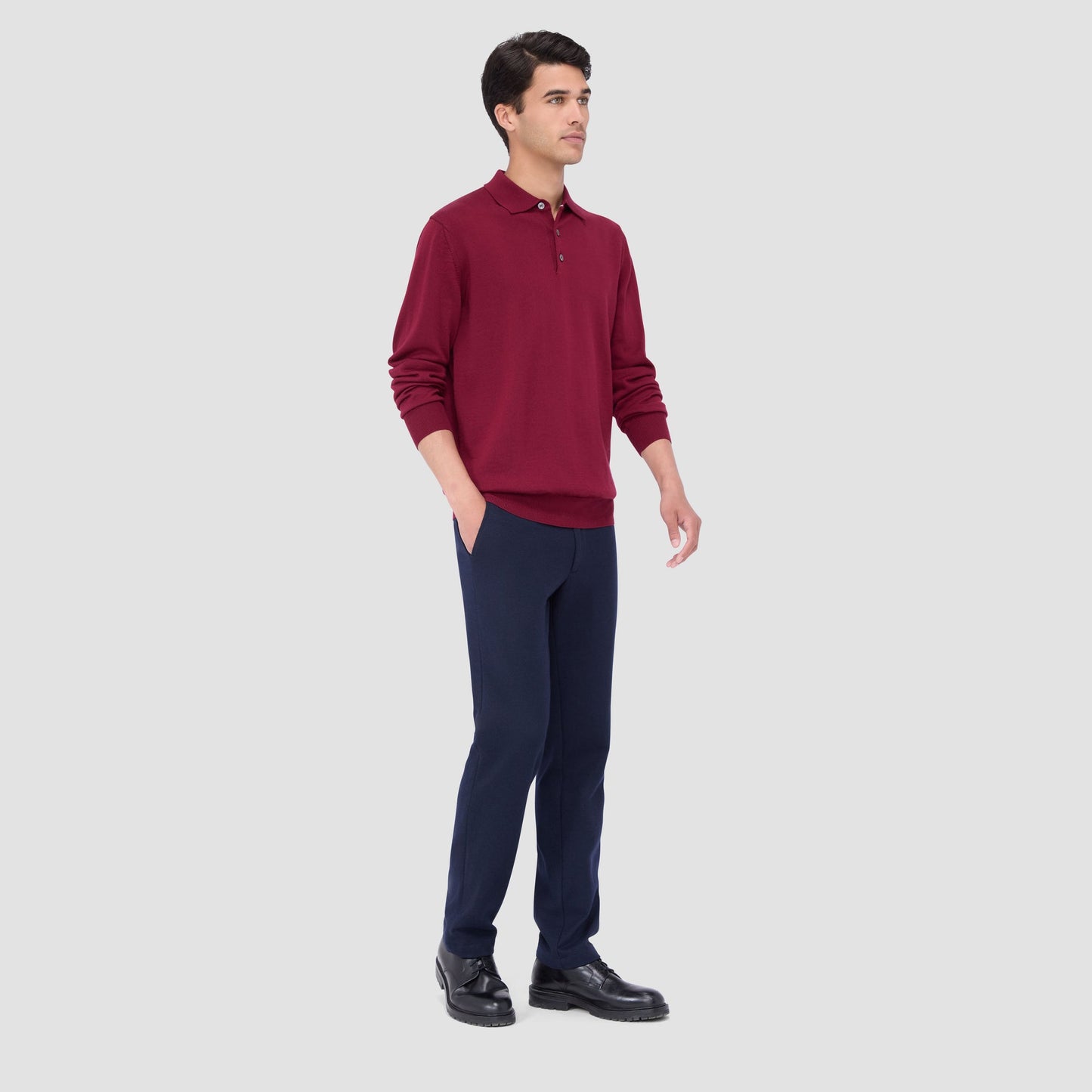 Bugatchi Super Merino™ Solid Polo Sweater Burgundy