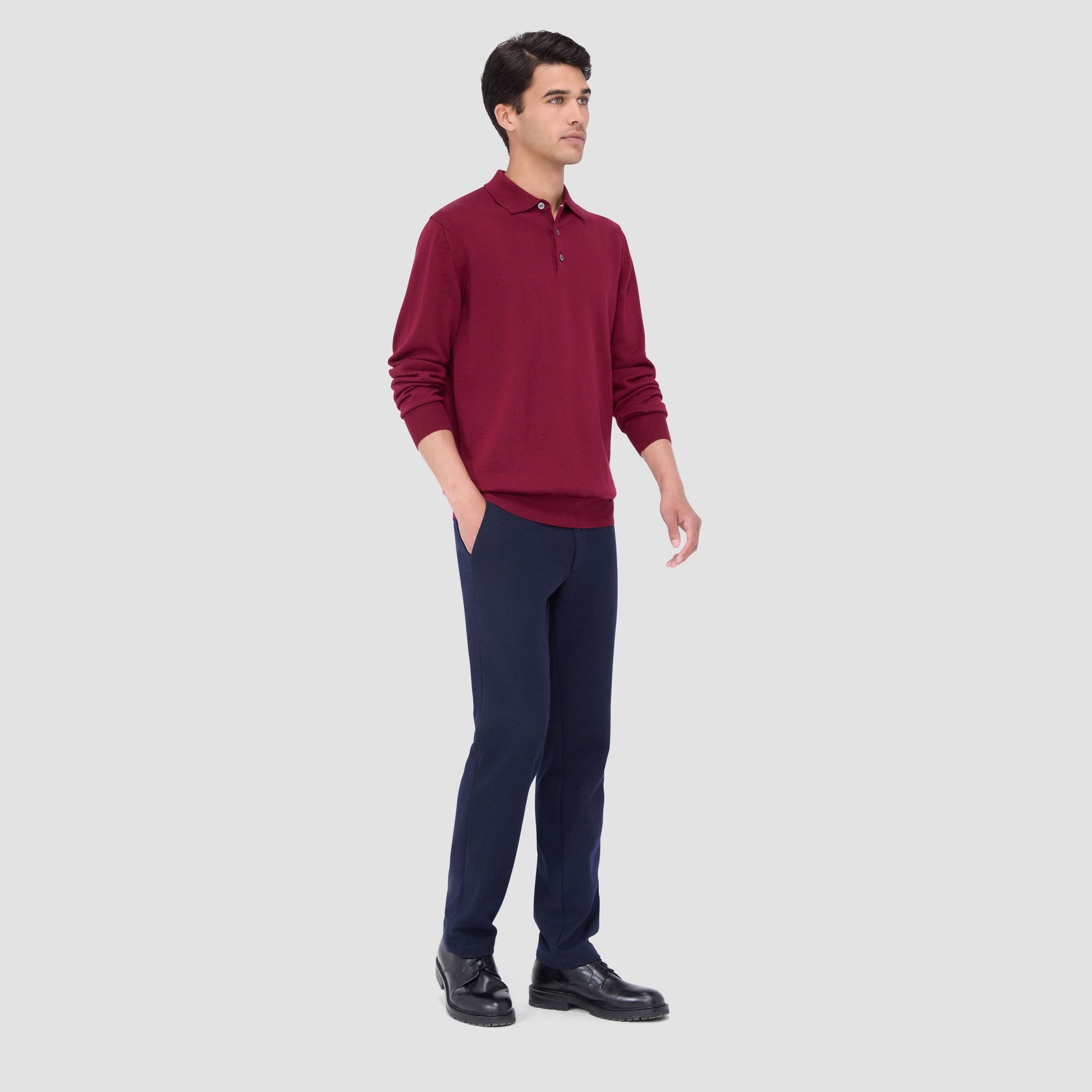 Bugatchi Super Merino™ Solid Polo Sweater Burgundy