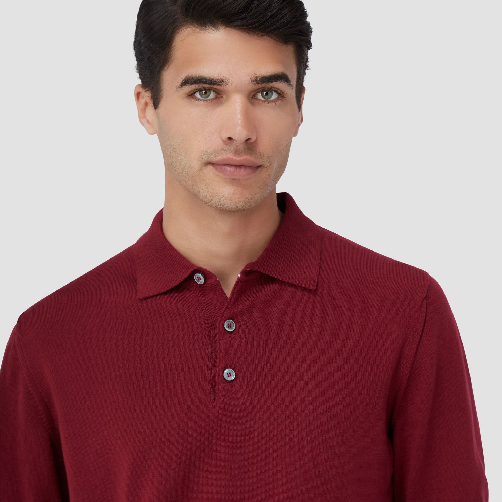 Bugatchi Super Merino™ Solid Polo Sweater Burgundy