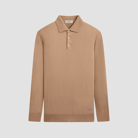 Bugatchi Super Merino™ Solid Polo Sweater Camel