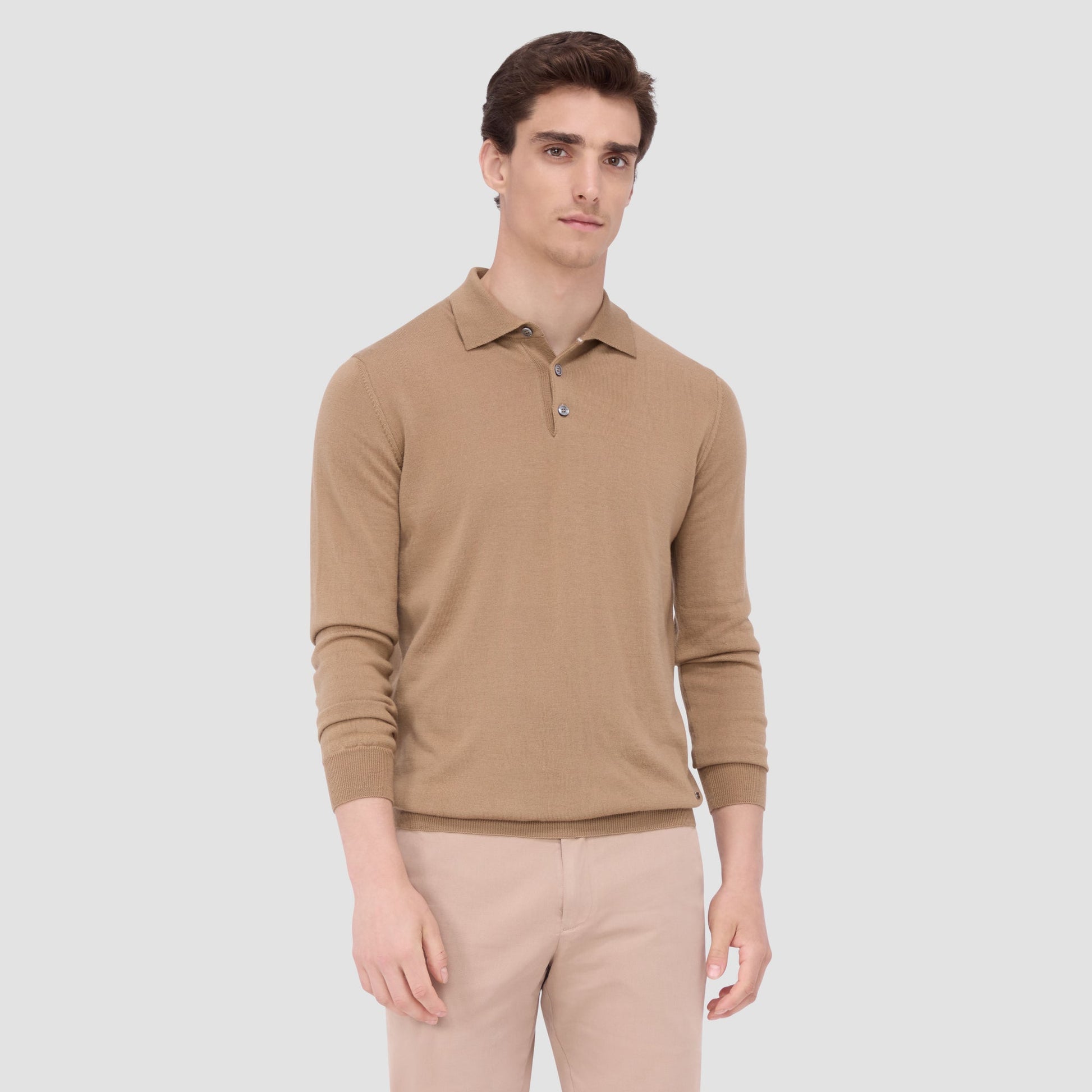 Bugatchi Super Merino™ Solid Polo Sweater Camel