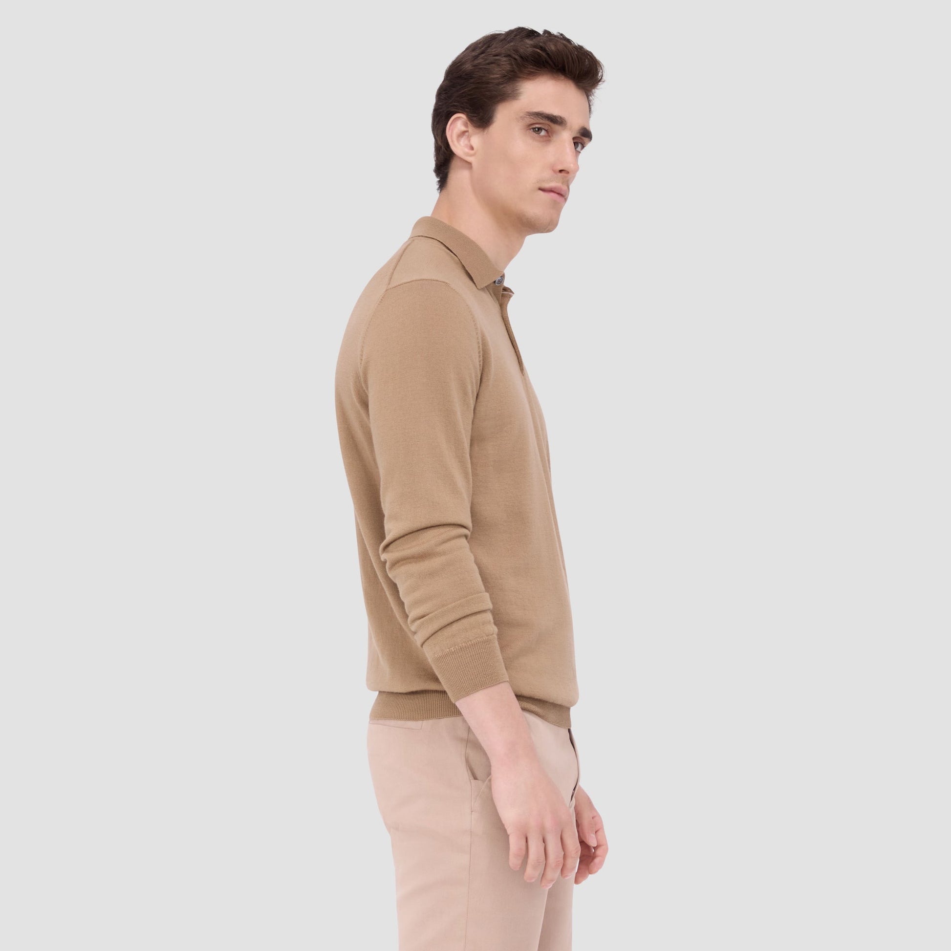 Bugatchi Super Merino™ Solid Polo Sweater Camel