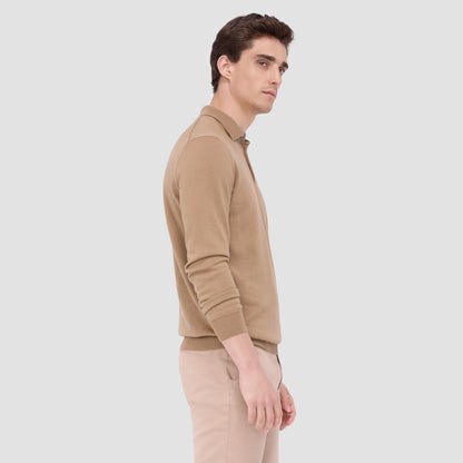 Bugatchi Super Merino™ Solid Polo Sweater Camel