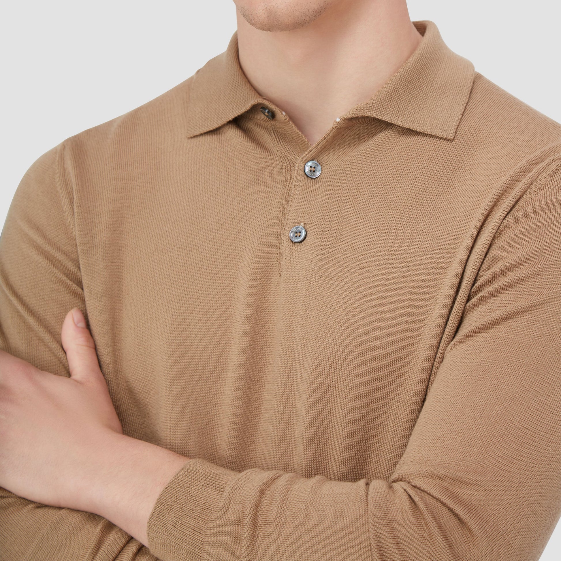 Bugatchi Super Merino™ Solid Polo Sweater Camel