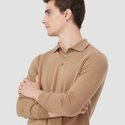 Bugatchi Super Merino™ Solid Polo Sweater Camel
