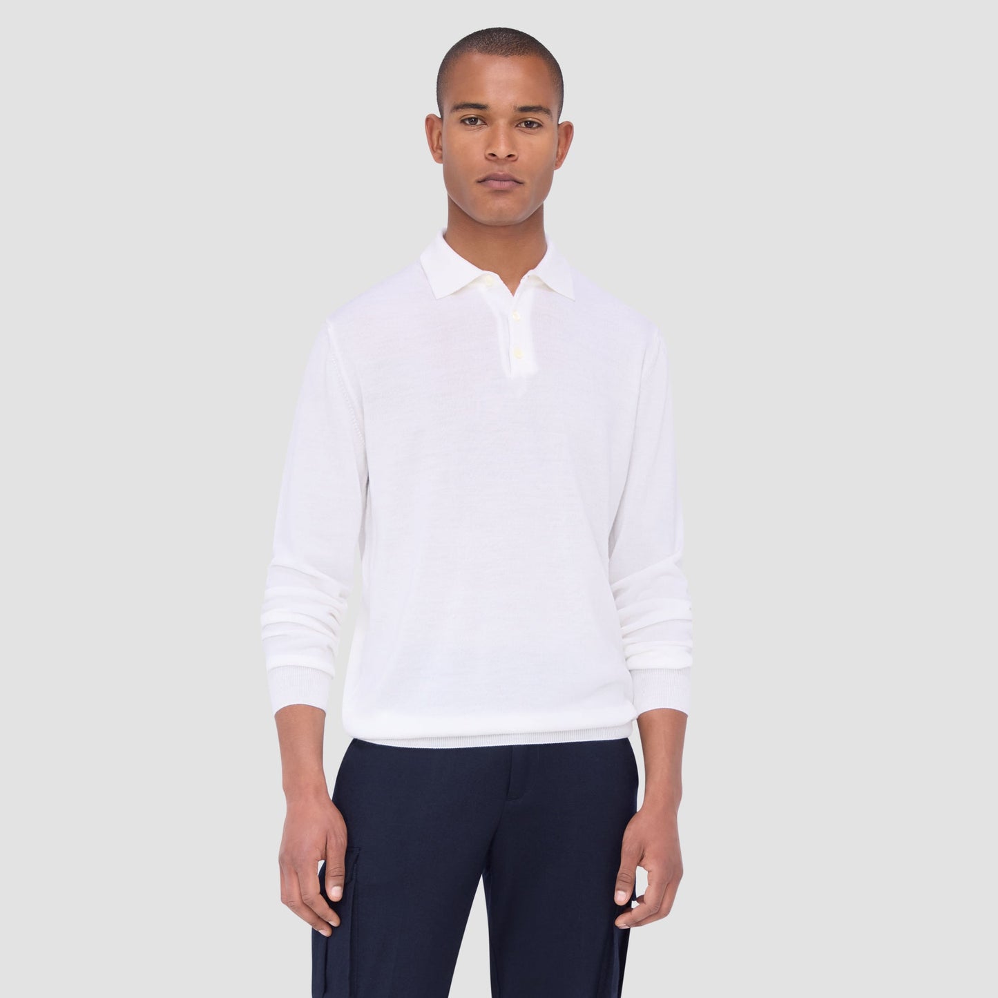 Bugatchi Super Merino™ Solid Polo Sweater Chalk