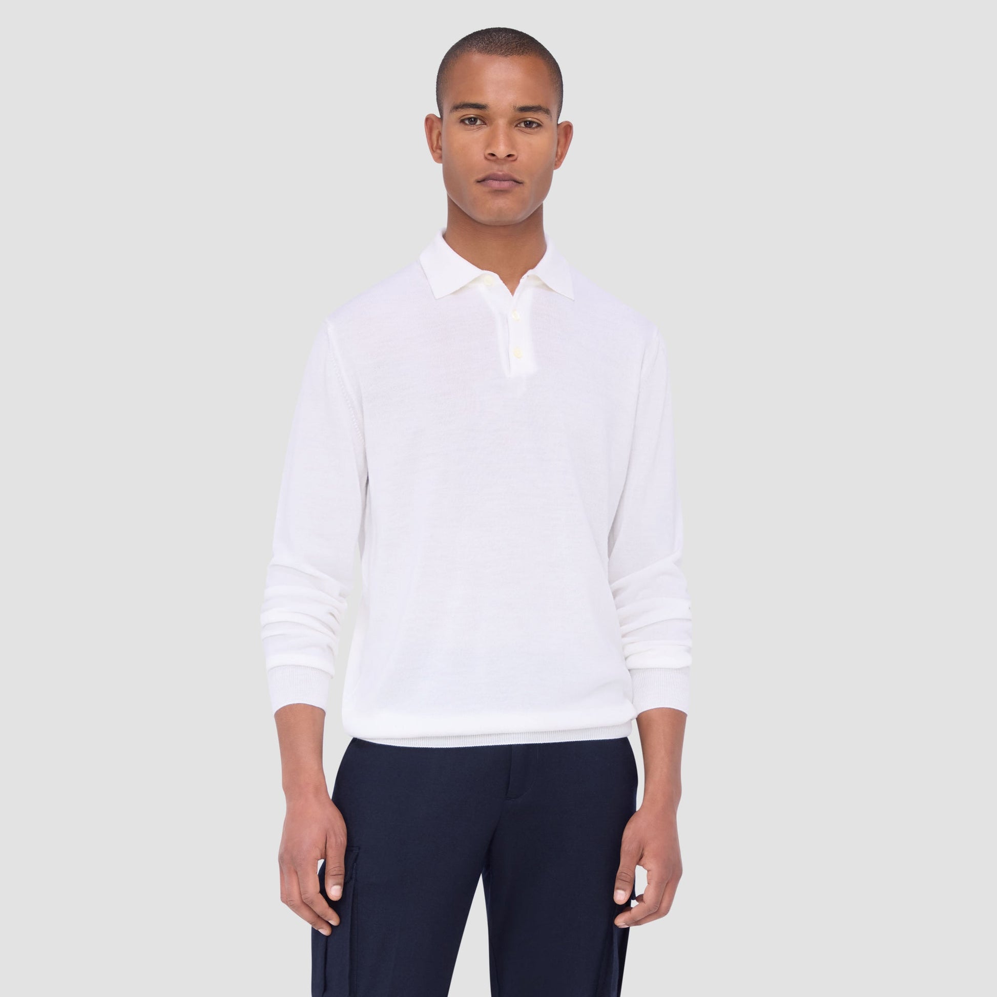 Bugatchi Super Merino™ Solid Polo Sweater Chalk