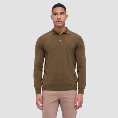 Bugatchi Super Merino™ Solid Polo Sweater Moss
