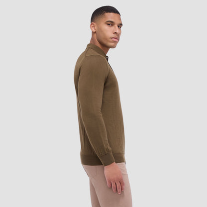 Bugatchi Super Merino™ Solid Polo Sweater Moss